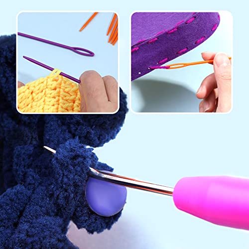 Wonvoc 8 Pcs Pink Loom Hooks with 12 Pcs Colorful Plastic Sewing Needles | Loom Knit Hook Set, Crochet Needle Hook Kit for Knitting Looms & Boards - color: Pink