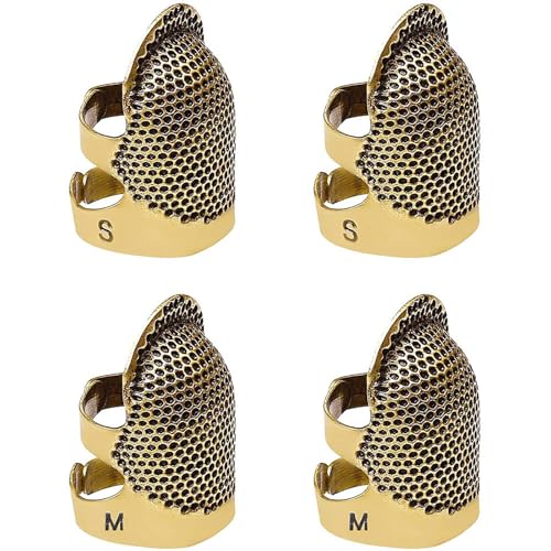 2 Pack Adjustable Metal Sewing Thimbles S+M – Finger Protector for Quilting Embroidery Needlework and DIY Craft Safety Use - color: 2 Antique brass color