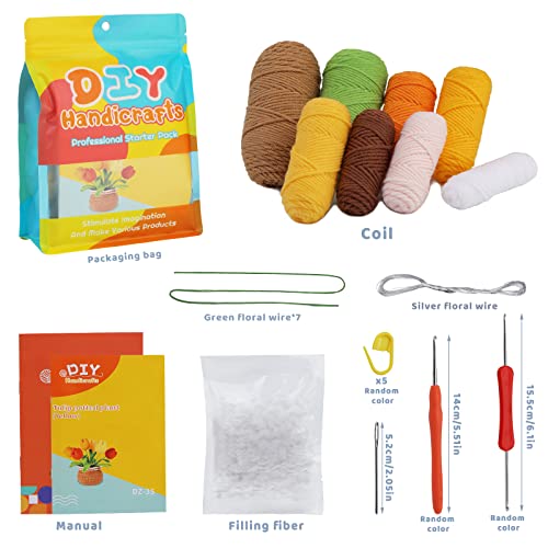kgxulr Crochet Kit, Yellow Tulips Knitting Kit, Crochet Kit for Beginners | Crochet Kit for Beginners, Crochet Flower Kit, Beginner Crochet Kit for Adults with Step-by-Step Video Tutorials - color: Yellow Tulips