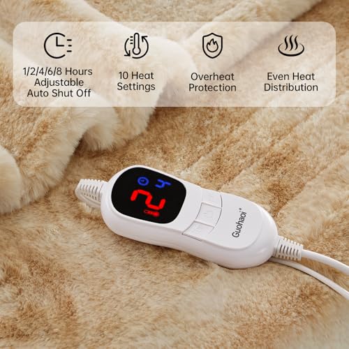 Guohaoi Heated Blanket, Soft Faux Rabbit Fur Electric Throw, 72"×84" | Electric Blanket with 10 Heating Levels 5 Sitting Timer Auto Off, Cozy Warm Heating Blankets, Machine Washable, Brown - color: Beige, size: 72''*84''