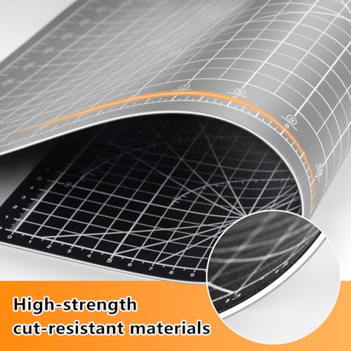 Ecraft Self Healing Cutting Mat 18x12 Inch A3, 5-Ply Double Sided Rotary Cutting Board with Grid, Grey/Black for Sewing, Quilting, Fabric & Craft Projects - color: Grey/Black, size: 18"L x 12"W