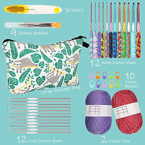 Coopay Warm Crochet Hook Set w/Case Crocheting Yarn Accessories | 24 Sizes 2mm(B)-8mm(L) Steel Crochet Needles for Beginners, Smooth Soft Hooks Kit w/ Complete Knitting & Crochet Supplies - color: Flowers (24 Sizes with Case)