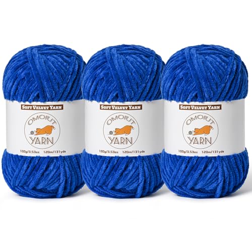 3 Pack Royal Blue Fluffy Velvet Yarn for Crocheting, Chunky Chenille Baby Blanket Yarn for Crocheting, Soft Fuzzy Puzzle Yarn for Knitting, (100g/3.53oz Each) Bulky Thick Amigurumi Crochet Yarns - color: 3 Royal Blue