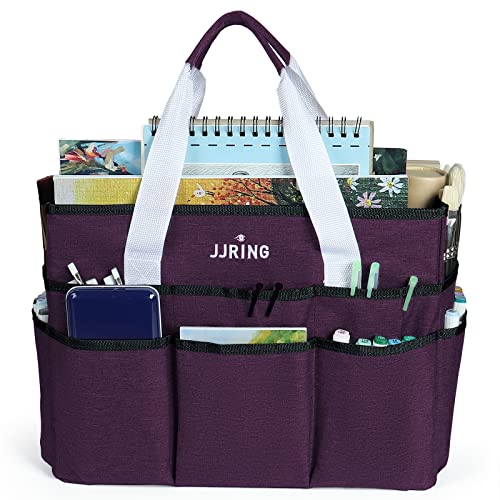 JJRING Craft Organizer Tote Bag Large Art Storage Caddy Deep Purple | With Multiple Pockets For Sewing, Scrapbooking, School, Medical, And Office Supplies - color: Deep Purple, size: Large