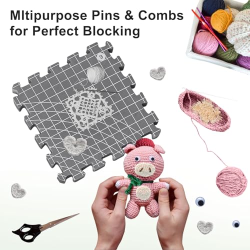Blocking Mats for Knitting & Crochet: Upgraded Knitting Blocking Mat Double-Sided Design with 150 T-Pins and Storage Bag