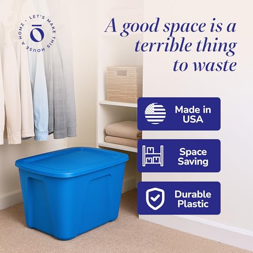 HOMZ 8-Pack Durable Molded Bin, Plastic Storage Containers with Lids, 18 Gallon, Blue - Stackable Organizer Totes and Boxes for Bedroom, Kitchen, and Garage Organization - color: Blue, size: 8 Pack