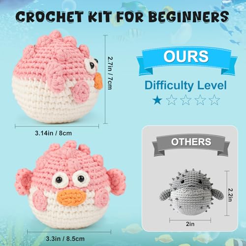 Totiro Crochet Kit for Beginners, Balloon Fish Amigurumi Starter Kit, Easy DIY Craft Set with Step-by-Step Video Tutorials, 2 Pack Crochet Pattern Learning Kit for Teens Adults Birthday Gift - color: Ballon Fish