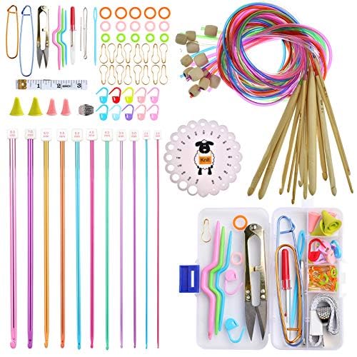 Coopay Complete Tunisian Crochet Hooks Set, Knitting & Crochet Supplies | 11Pcs 2.0-8.0mm Metal Long Crochet Hooks and 12Pcs 3.0-10.0mm Carbonized Bamboo Afghan Crochet Needles with Cable(All-in-One) - color: Tunisian Mixed Set With Accessories
