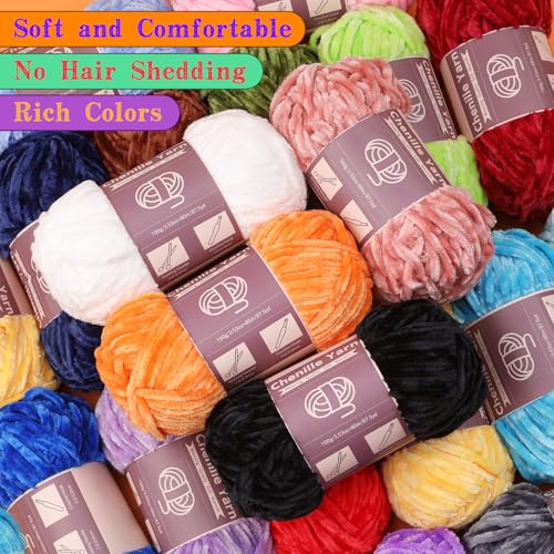 LUNARM Chenille Yarn 3 Pack 3.5oz Chunky Blanket Velvet Yarn 263 Yard | Grass Green Chunky Chenille Yarn for Beginners Crocheting Hand Knitting Scarves with Big Eye Needles Machine Washable - color: Grass Green