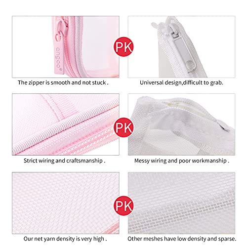 EASTHILL Grid Mesh Pen Pencil Case with Zipper Clear Makeup Color Pouch Cosmetics Bag Multi-Purpose Travel School Teen Girls and Boys Transparent Stationary Bag Office Organizer Box for Adluts(Pink) - color: Pink