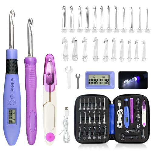 Counting Crochet Hook Set Digital, Crochet Kit with 22 Different Size Interchangeable Crochet Needle, Light Up Crochet Hooks for Stitch & Row Counter, Ergonomic Crochet Hooks with 2 Levels Led