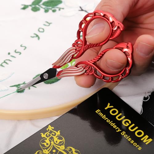 YOUGUOM Small Sewing Scissors, Sharp Detail Shears with Cover | Vintage Little Precision DIY Tool Kit for Crafting, Embroidery, Needlework, Cross Stitch, Thread, Paper Cutting, Red - color: Golden Red