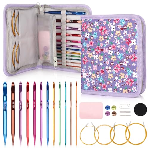 Coopay Tunisian Crochet Hooks Set with 4 Cables, Long Crochet Hooks | 12-Size (3.0mm-10.0mm) Interchangeable Crochet Hooks, Smooth & Ergonomic, Perfect for Crocheting Blankets, Dolls, Shawls - color: Interchangeable Tunisian Set With Cables