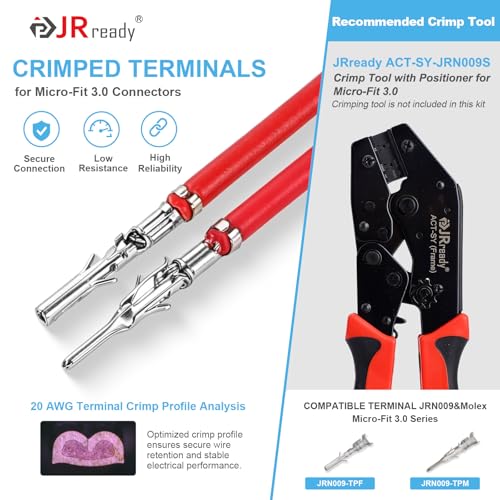 JRready Molex Micro-fit 3.0 Connector Kit 2 4 6 Circults MX3.0 Power Plug Receptacle 43020 Series 20-24AWG Wire Crimp Terminals 43031 Series Pins Sockets Connectors 3.0mm Pitch 196Pcs ST6516 - color: 2 4 6 Pin