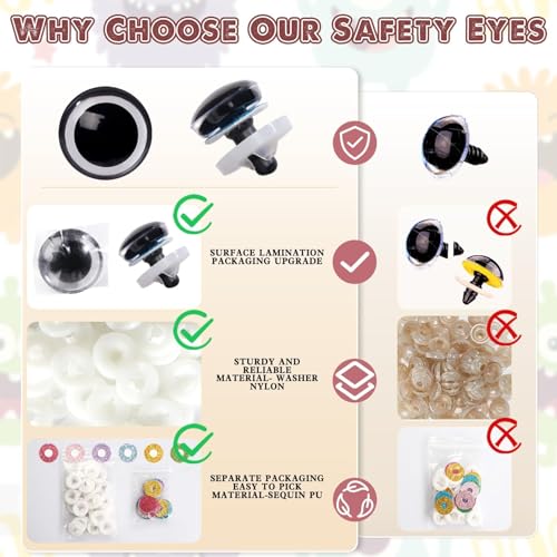 MUCUNNIA 10pcs 45mm 3D Glitter Plastic Safety Eyes for Amigurumi Trapezoid Craft Crochet Doll Eyes with Washers Stuffed Animal Eyes for DIY of Puppet, Bear Animal Halloween Decorations(6 Colors) - size: 45mm