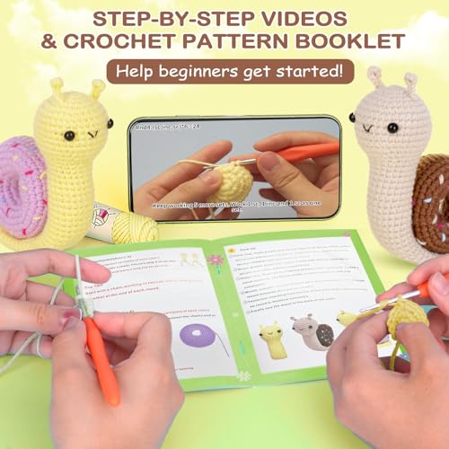Crochetta Crochet Kit for Beginner, Crochet Starter Kit w Step-by-Step Video Tutorials, Learn to Crochet Kits for Adults & Kids, DIY Knitting Supplies, 2-Pack Snail Couple (40%+ Yarn Content) - color: CrochetSnails
