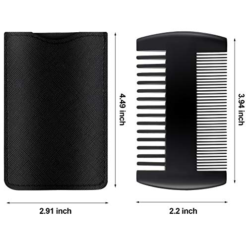 3 Pieces Beard Comb for Men Natural Sandalwood Wooden Mustaches Combs Dual Action Teeth Beard Comb with 3 Pieces Pocket Faux Leather Case for Beards Mustaches(Black) - color: Black
