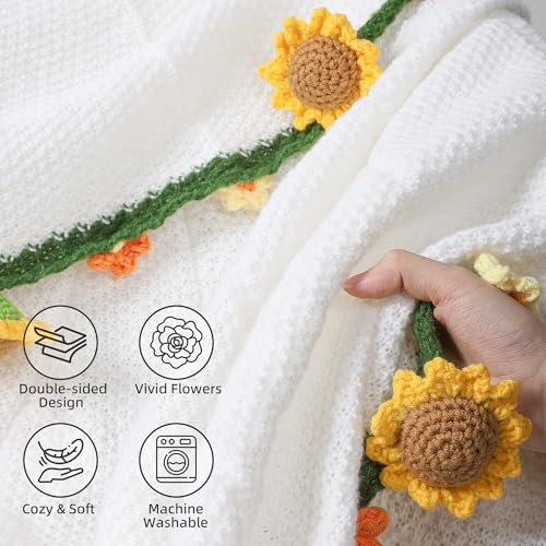 Ivydale 43inch Sunflowers Crochet Blanket Knitted Flower Bouquet Throw | Handmade Knitted Blanket, Gift for Her Girlfriend Mom Mother’s Day Valentine Wedding Anniversary Birthday - color: Yellow Sunflower