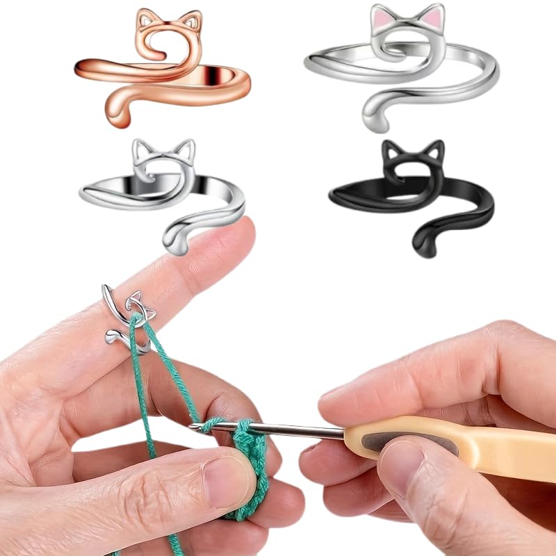 4Pcs Crochet Rings for Crocheting Adjustable Crochet Tension Ring for Finger Cat Yarn Guide Ring Knitting Crochet Accessories for Crochet Mother Grandma Gifts (Silver/Pink/Black/Rose Gold) - color: Silver / Pink / Black / Rose Gold