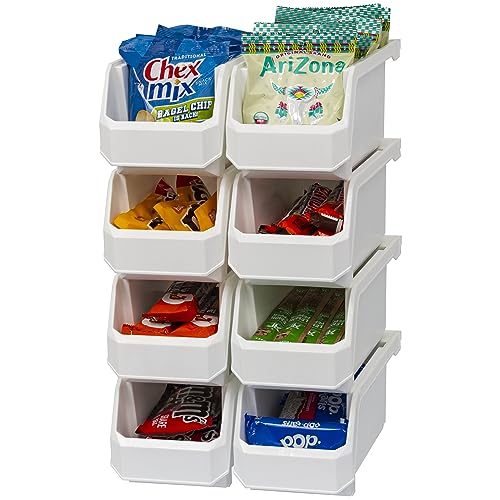 ReadySpace Medium Stackable Plastic Storage Bins, 8-Pack, White | Open-Front Stackable Bins For Garage, Pantry, Closet & Office, 11"L X 5,5"W X 5"H, Nests When Empty, Durable Plastic, - color: White, size: Medium, 8-Pack
