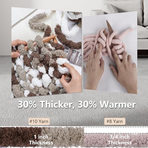 Cozyful Chunky Yarn for Hand Knitting - #10 Chunky Chenille Blanket Yarn, Jumbo Big Thick Chunky Yarns for Crocheting, Tie Dye Bulky Knit Yarns, 8 Skein (20 yds 8 oz Each Skein), Multi Coffee & White - color: Multi Coffee & White