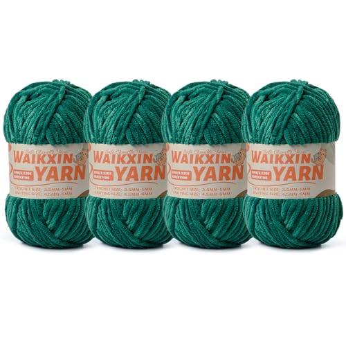 （4 Green） 4 Pack Super Soft Fuzzy Chenille Chunky Yarn for Crocheting, 400g (350yds) Velvet Fluffy Amigurumi Yarn for Hand Knitting Baby Blankets Weaving Craft - color: 4 Green