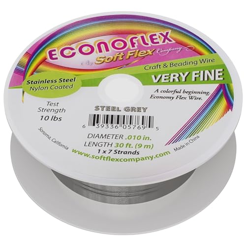 Soft Flex Econoflex Crafting Wire 7-Strand Very Fine (.010) 30 Feet - Stainless Steel Beading Wire for Beginners - style: Steel Grey
