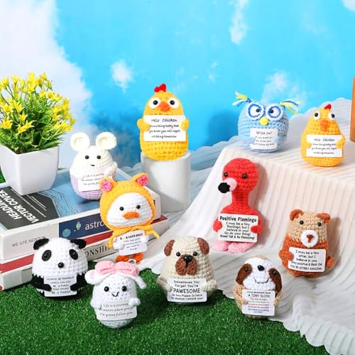 HunnmingRe 12 Pcs Back to School Gifts for Teacher Appreciation Crochet Doll with Positive Card Wool Animals Creative Knitting Dolls, First Day of School Positive Gifts for Students(Animal Style) - style: Animal Style