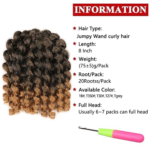 3 Packs Jamaican Bounce Crochet Hair 8 Inch Wand Curl Crochet Hair Curly Bounce Crochet Braids Hair Extension Twist Hair(1B/27#) - color: 1B/27#, size: 8 Inch (Pack of 3)