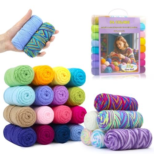 Lewhoo Crochet Kits for Beginner, 25g×24 Yarn Bundles | 1312 Yards Acrylic Yarn Kit for Knitting and Crocheting with Accessories - color: multicolored 1