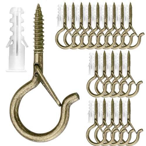 PlusRoc 20 Pack Screw Hooks for Hanging Plants Outdoor Lights(Bronze) | Christmas Seasonal Lighting, Heavy Duty 2.2 Inch Eye Hook Cup Ceiling Hook Q-Hanger for Patio, Wall Wood Ceiling Deck Mount - color: Bronze