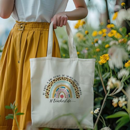 bmuvghi Teacher Appreciation Gifts Canvas Tote Bag It Takes a Big Heart to Shape Little Minds Reusable Shopping Grocery Bags Birthday Gift for Teachers Women - color: Teacher Life