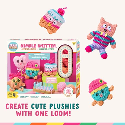 Bright Stripes Nimble Knitter Adjustable Loom Craft Kit for Kids, Ages 8+ | Comes with yarn, stickers and stuffing, makes knit characters and plush pals, a wonderful gift idea suited to teens today - color: Multicolor, style: Nimble Knitter