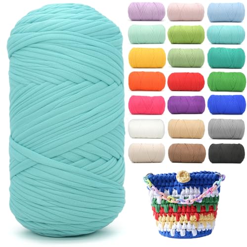 400g Tshirt Yarn for Crochet,Blue T Shirt Soft Elastic Fabric Chunky Thick T-Shirt Crochet Yarn for Crocheting Knitting Beginner Hand Knitting for Bag/DIY Craft/Home Decor-Aqua Blue - color: Aqua Blue, size: 1 PACK