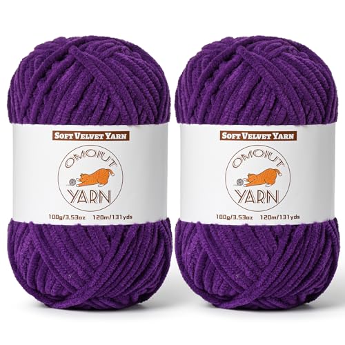 2 Pack Dark Purple Fluffy Velvet Yarn for Crocheting, Chunky Chenille Baby Blanket Yarn for Crochet, Soft Fuzzy Puzzle Yarn for Knitting, (100g/3.53oz Each) Bulky Thick Amigurumi Crochet Yarns - color: 2 Dark Purple