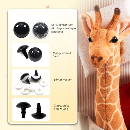 TOAOB 8pcs 20mm Large Safety Eyes for Amigurumis Black Plastic Crafts Doll Eye with Washers for DIY Crochet Stuffed Animals Doll Making Supplies - color: Black, size: 20mm