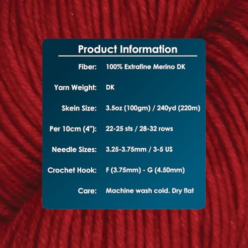 KnitPro Symfonie DK Weight Merino Wool Yarn 240yds, 100g, Red Rose | 100% Extrafine Merino, Hand Dyed, OEKO-TEX Certified, Superwash, Colorfast, #3 Yarn Skein for Knitting & Crochet - color: Red Rose