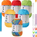 Beginner Easy Yarn Kit for Knitting,Crocheting; Worsted Weight Medium #4; Cotton Blend Yarn for Amigurumi with Tools (Urban Neon, 6 Skein) - color: Urban Neon