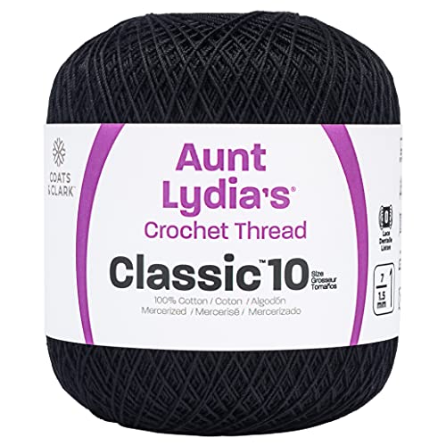 Coats Crochet Aunt Lydia's Crochet, Cotton Classic Size 10, Black - color: Black, size: 1 Pack