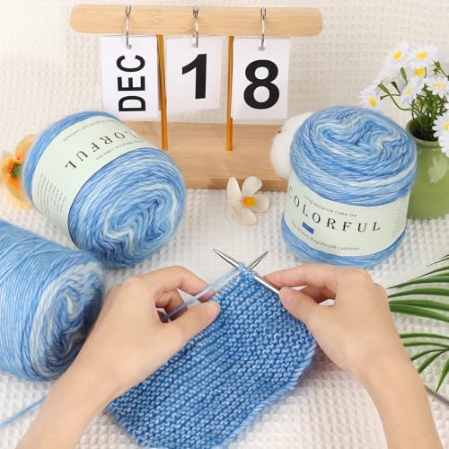 Aeelike Cake Yarn for Crocheting, Soft Ombre Crochet Yarn, Light Blue | 3 PCS #3 Light weight 100g(3.52oz) 245m( 267yards), 60% Cotton Blend Gradient Yarn for Blanket Scarves DIY Crafts, Ideal Gift - color: Fantasy Blue Gradient, size: 3 pcs
