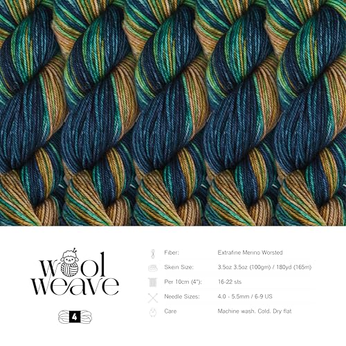 Woolweave Worsted Weight Yarn - 100% Extrafine Merino Wool Yarn for Knitting & Crocheting - Hand Dyed, Ultra-Soft & Warm - 100g, 180 Yards - Machine Washable - color: Riverbank