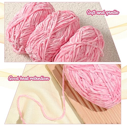 Amylove 6 Rolls Soft Velvet Chenille Yarn for Crocheting 1182 Yards Polyester Blanket Fuzzy Thick Yarn for DIY Knitting Bulky Weaving Crafts, 197 yd, 3.53 oz Each Roll(Pink) - color: Pink
