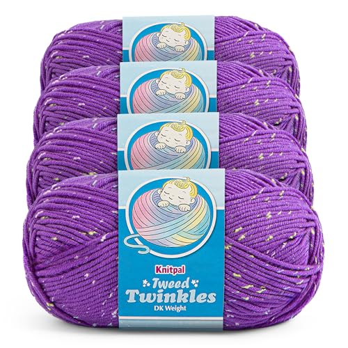 Tweed Twinkles Soft Baby Yarn DK Acrylic 4-Pack (696Yds/400G) Orchid Purple | Acrylic Baby Blanket Knitting Yarn with Free Patterns - Size 3 DK Light Worsted Weight Yarn for Crocheting with Flecks - color: Orchid Purple, size: Pack of 4