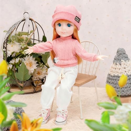 12 Inch BJD Fashion Girl Doll, 15 Movable Joints, Exquisite Hair and Trendy Casual Outfits (Casual wear-Pink) - color: Pink
