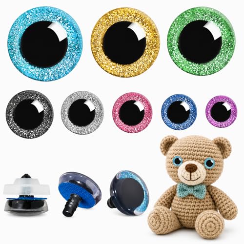 160Pcs Large Safety Eyes Glitter Plastic Craft Crochet Dolls Eyes for DIY Puppets Toy Bear Crafts Stuffed Animals Amigurumi Making Supplies(Colorful B) - color: Colorful B