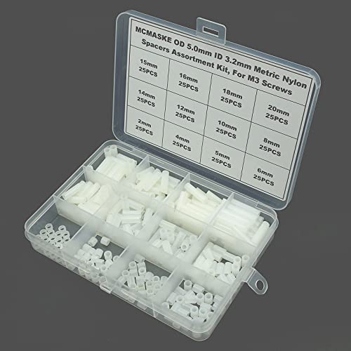 300PCS OD 5mm ID 3.2mm Nylon Round Unthreaded Spacers Standoffs Assortment Kit, Wall Plate spacers for M3 Screws,Clearance Spacers(White) - size: OD 5mm ID3.2mm