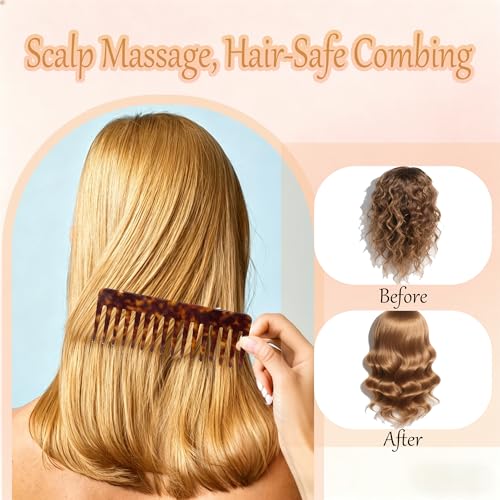 3PCS Wide Tooth Combs & Rat Tail Combs for Women - Acetate Detangling Combs for Bangs, Long, Curly, Thick, Thin, Wet and Dry Hair - Tortoise Shell Fine Tooth Hair Parting Comb for Braiding & Styling - color: Chestnut