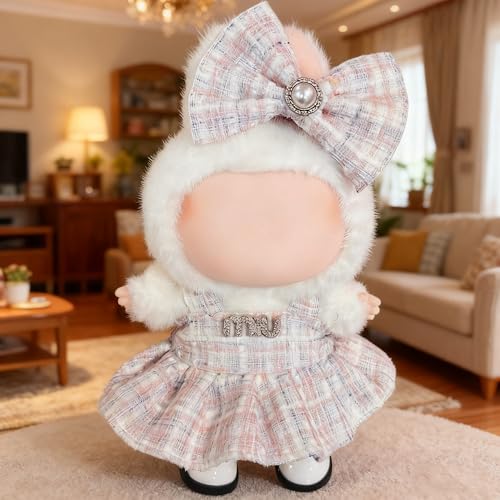 Doll Clothes for Labubu 15cm/17cm Dolls,Outfit for Labubu,Dress and Hairpin Set for Labubu Dolls Cute Stylish Dress Up Set(NO Doll) - color: Pink 2
