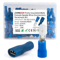 Chanzon 100pcs 3/16" Male & Female Spade Connector Semi-Insulated PVC Blue | UL Recognized - 14 15 16 awg Gauge Quick Disconnect Wire Crimp Terminal 4.8 x 0.8 mm - size: 4.8mm Male & Female Spade, style: 16-14AWG