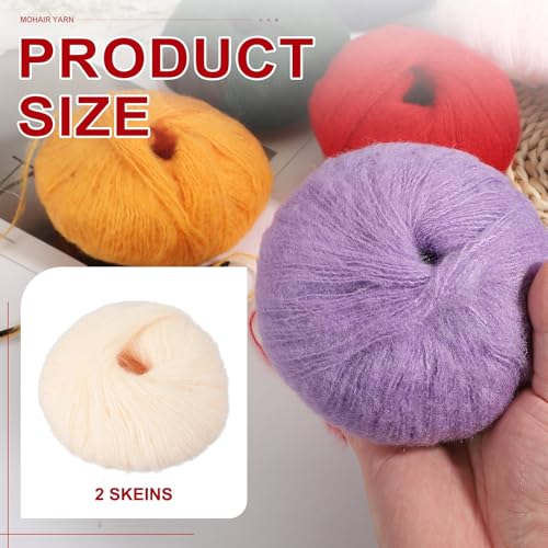 PATIKIL 2 Skeins Mohair Yarn, Soft Yarn Faux Mohair Fuzzy Fur Fine Fluffy Yarns Thin for Crocheting Knitting Sweater Scarf Hat Crafts Blanket Rug, Light Beige - color: Light Beige